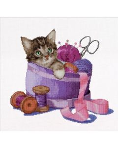 Borduurpakket Kitten In sewing basket - Thea Gouverneur
