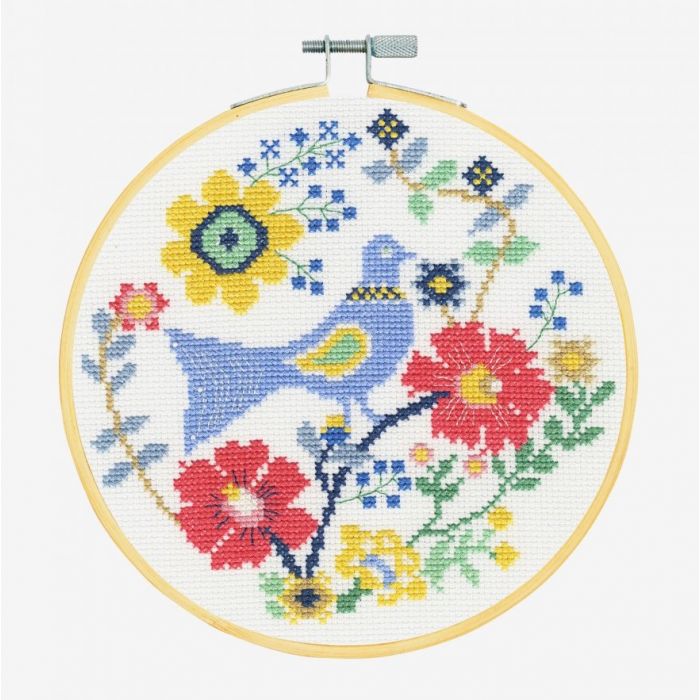 Viool Gelukkig huis Borduurpakket Vogel met bloemen - DMC | Happy Crafts